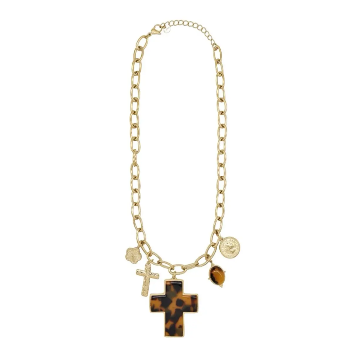 collana croce e charms leopardata